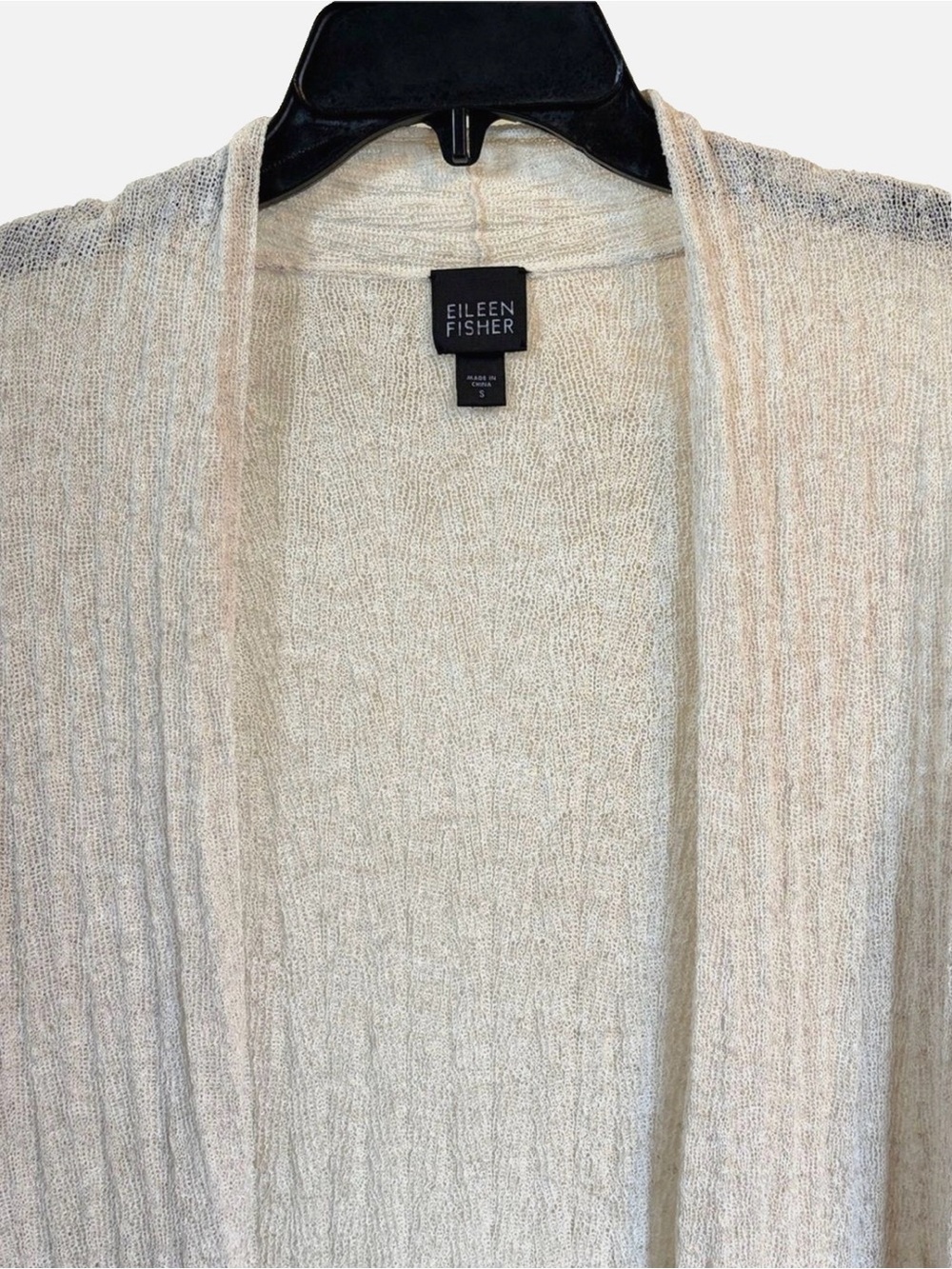 Eileen Fisher Open Cardigan Linen Rayon Textured Knit Oatmeal Small - Picture 4 of 10